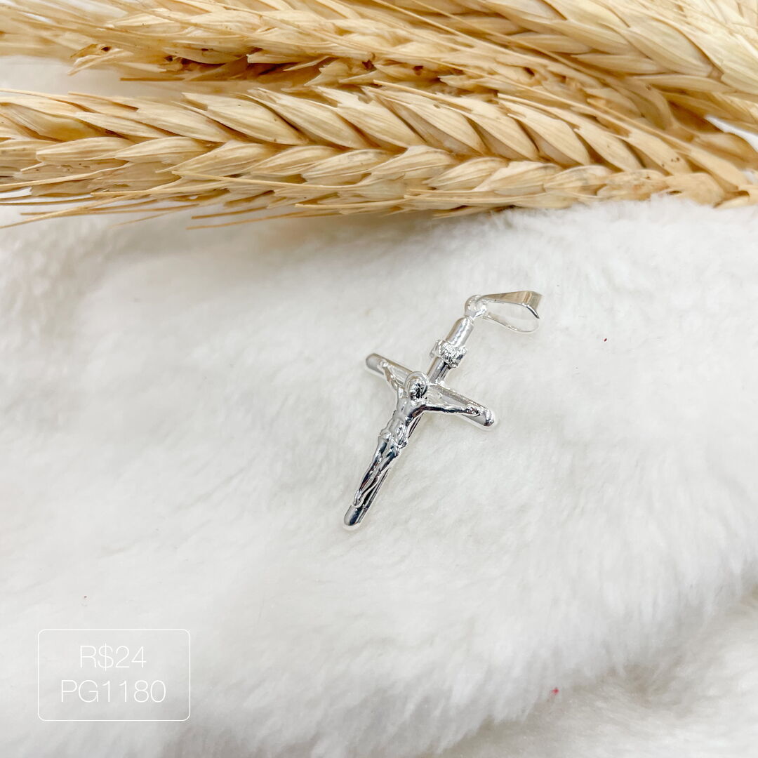 Pingente Cruz Inri Cristo Prateada